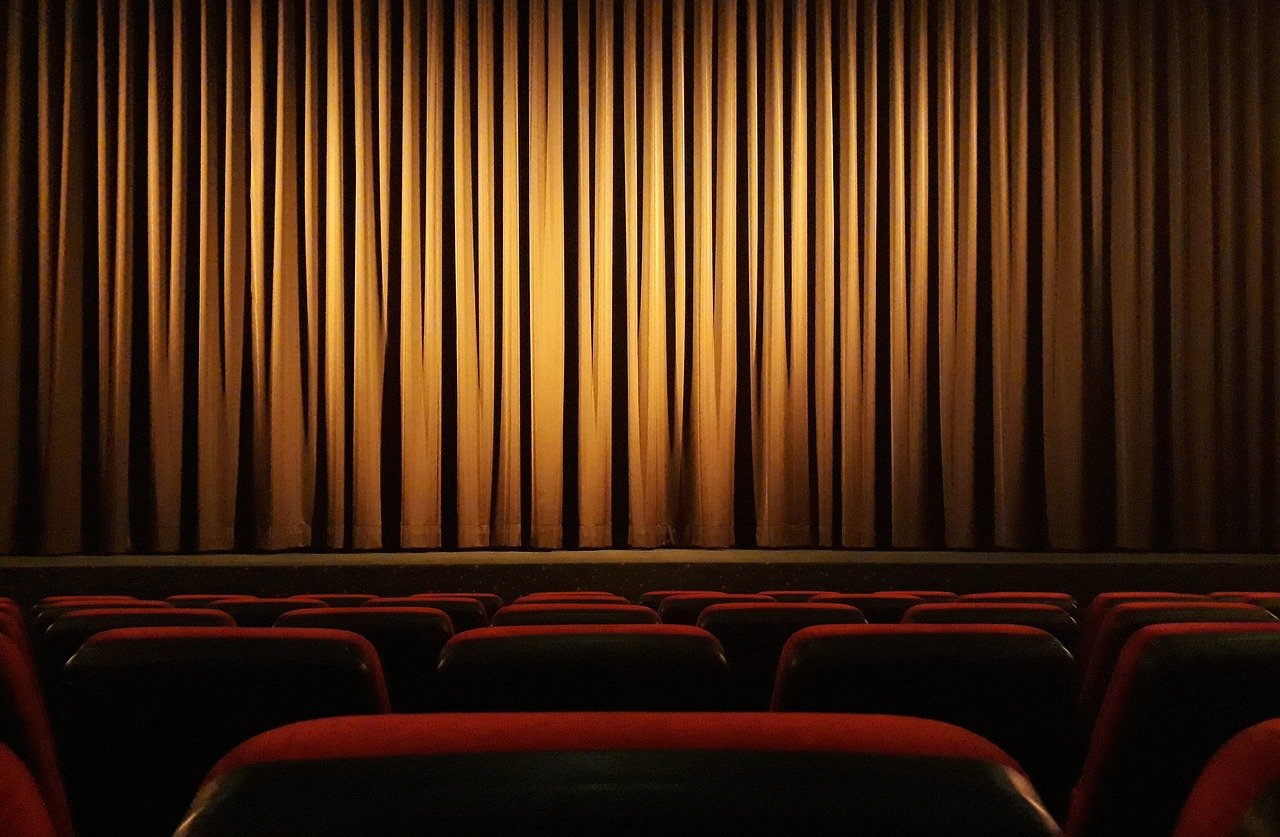 movie theater, curtain, wallpaper 4k