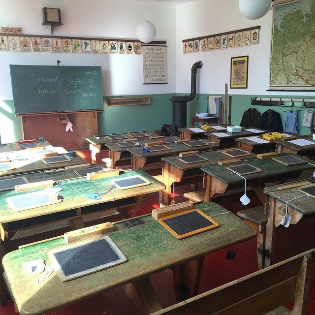 school, school desk, board